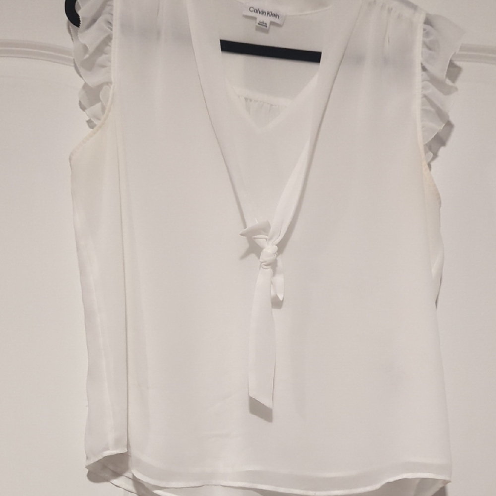 Calvin Klein White Tie-Front Blouse